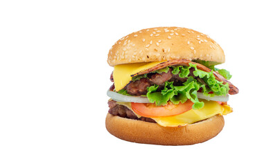 Homemade classic hamburger isolated on white background with clipping path