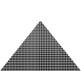 Single triangle or pyramid shape with grids pattern. Black and white vector design.