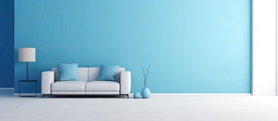 Contemporary room with blue carpet With copyspace for text