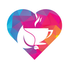 Eco Coffee heart shape concept Logo Template Design. Green Coffee Logo Template Design Vector.