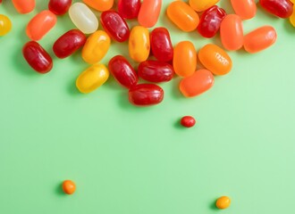 Fototapeta na wymiar Jelly beans on green background
