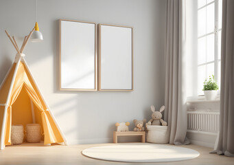 Modern Interior design, Poster frame, Mockup, Baby room, Generative AI
