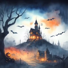 Fototapeta na wymiar Halloweens haunted house in the woods