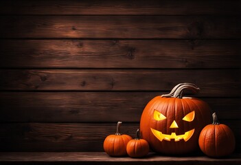 Halloween Pumpkins on old wooden table