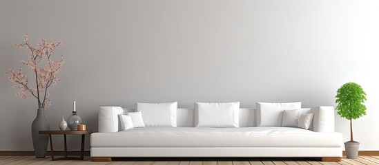 Fototapeta na wymiar Gorgeous room featuring a white sofa With copyspace for text