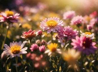 Sunlit Flower Field Captivating Spring Garden