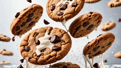 Tasty cookie with milk splash, Generated with AI