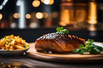 ?This text is about looking closely at Adobo, a type of food, while being in a nice restaurant.. AI Generated