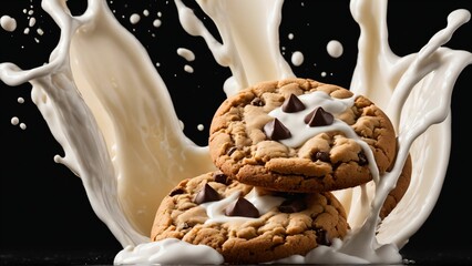 Obraz premium Tasty cookie with milk splash, Generated with AI