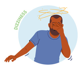 Man Feeling Dizzy with Spinning Head, Vertigo Symptom Illustration
