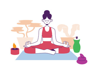 Person Meditating for Mindfulness and Stress Relief Flat Illustration