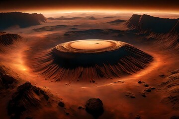 ?A pretty sight of a huge volcano on Mars called Olympus Mons, which is the biggest volcano in our solar system.. AI Generated