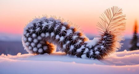 Surrealistyczna gąsienica w śniegu. Generative AI - obrazy, fototapety, plakaty