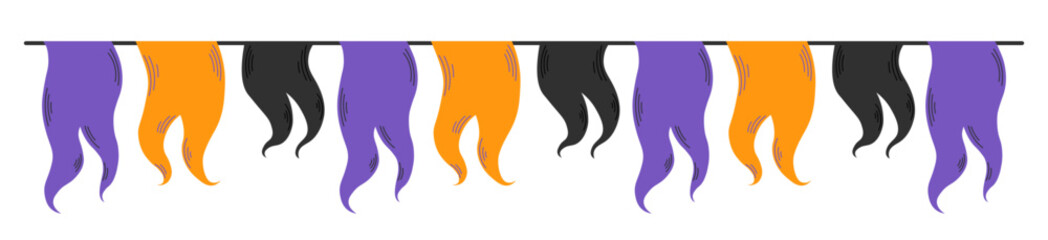Halloween garland. Colorful flags flat vector decoration rope sign scary isolated set.