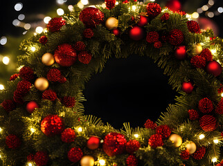 Fototapeta na wymiar Cozy wreath closeup artificial light duotone detailed