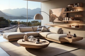 modern minimalist master bedroom with light natural materials with modern art on the walls