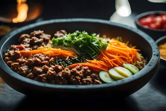 ﻿The camera is moving closer to display a tasty and well-liked Korean meal known as Bibimbap. Sometimes, it can be hard to know and understand things and figure out why they occur.. AI Generated