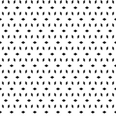 Repeated black rhombuses on white background. Diamonds embroidery wallpaper. Seamless surface pattern design with polygons. Mosaic motif. Digital paper with quadrangles, web designing, textile print.