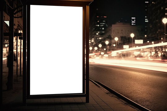 Empty advertising billboard urban mockup at night city