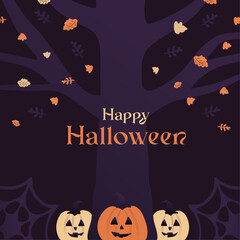 happy halloween pumpkins skull illustration