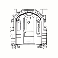 door illustration coloring pages,cartoon,comic style,hand drawn illustration of an background with windows