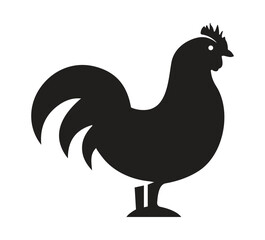 Rooster black silhouette icon. chicken cock side view. Poultry cock. Vector isolated graphic illustration on white background