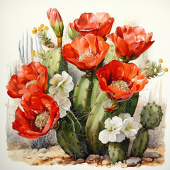 Obraz premium watercolor Saguaro cactus blossom clipart, generative ai