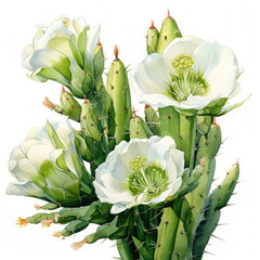watercolor Saguaro cactus blossom clipart, generative ai