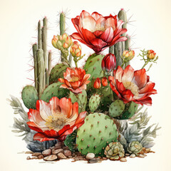 Fototapeta premium watercolor Saguaro cactus blossom clipart, generative ai