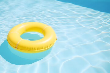Yellow swim ring float in blue swimming pool. Summer holiday.