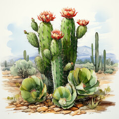 Obraz premium watercolor Saguaro cactus blossom clipart, generative ai