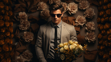 Obraz premium A man with flowers