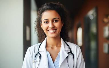 Lifestyle portrait photography of a satisfied doctor in her 30s