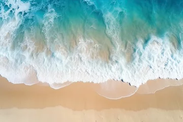  Aerial top view Landscape of coast Sea background, Beach with clear ocean wave turquoise and bubble, Summer time of vacation, Beautiful scene of beach for relaxation. © TANATPON