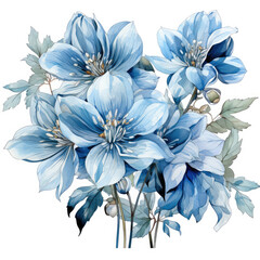 watercolor blue columbine clipart, generative ai