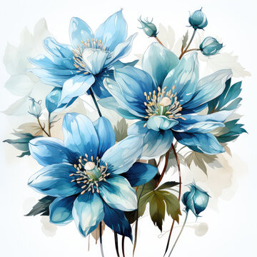 recommend clip art: watercolor blue columbine clipart, generative ai