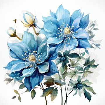 recommend clip art: watercolor blue columbine clipart, generative ai