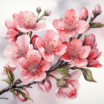 watercolor Peach blossom clipart, generative ai