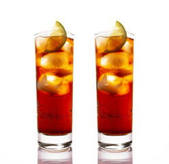 Cocktail with rum and cola isolated on white background