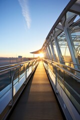 A walkway leading to a building with a sky background. Generative AI.