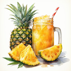 watercolor Pineapple Juice clipart, generative ai