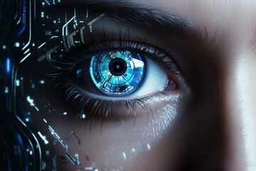 Woman technology digital secure identification concept vision future iris scan eye human futuristic