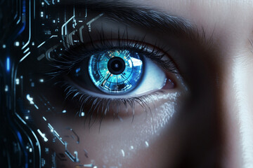 Obraz premium Woman technology digital secure identification concept vision future iris scan eye human futuristic