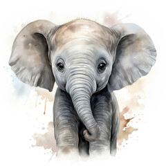 watercolor Baby Elephant clipart, generative ai