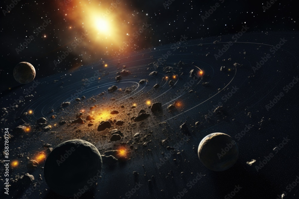 Poster An artist's rendering of a planetary system. This image provides a visual representation of a planetary system and can be used in various educational, scientific, and astronomical contexts.