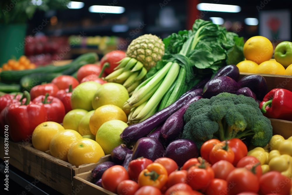 Aufkleber a vibrant assortment of fruits and vegetables on display. this image can be used to showcase the var