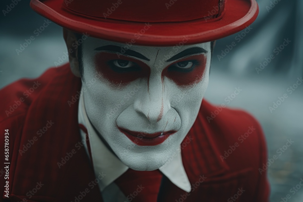 Aufkleber a man wearing a vibrant red hat and white face paint. this versatile image can be used for various c