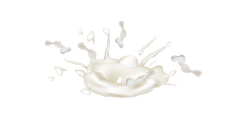 Milk splash isolated on white background. Liquid yogurt cream. Milk dairy drink.