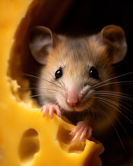 A little mouse gnawed a hole in the cheese