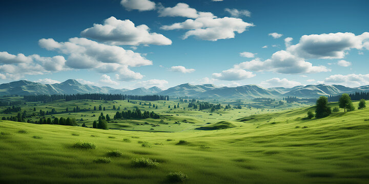 natural scenic panorama green field AI generated image
